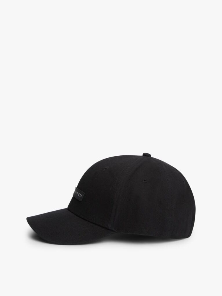Black Logo Patch Canvas Baseball Cap  Men