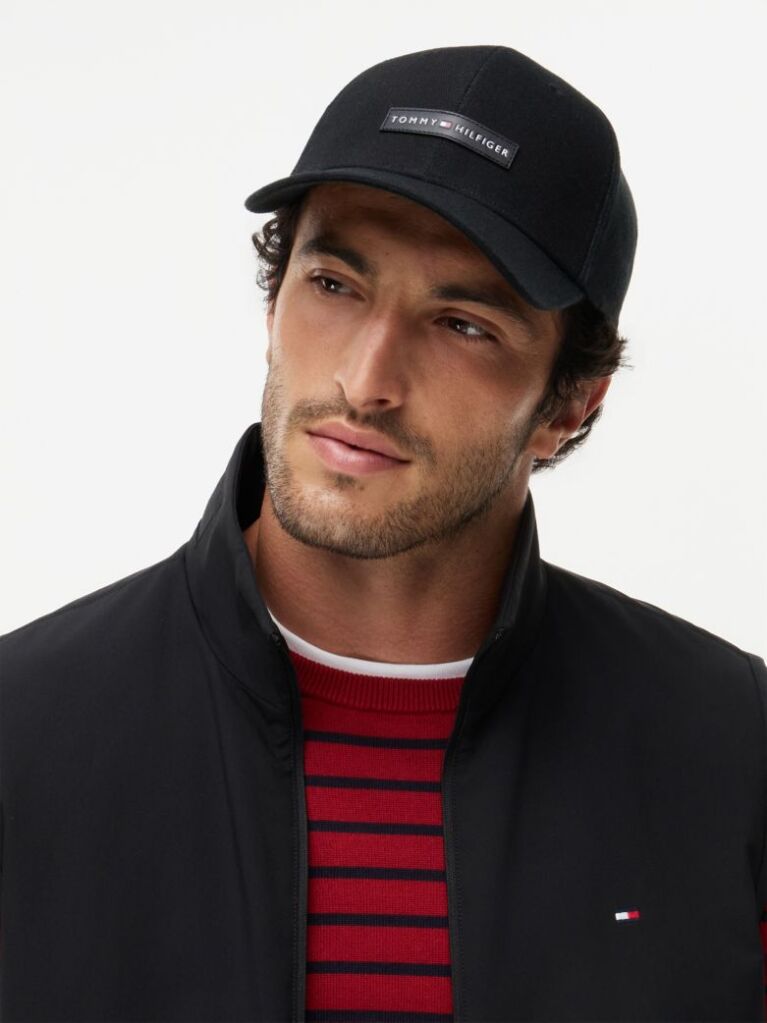 Black Logo Patch Canvas Baseball Cap  Men