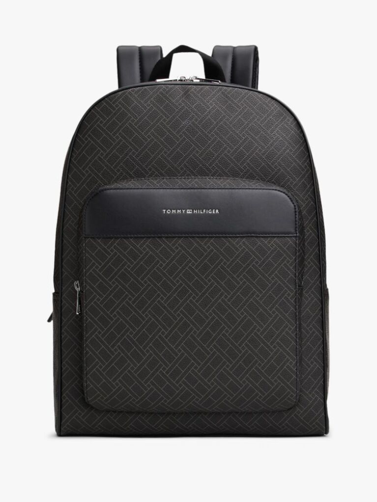 Black Hilfiger Flag Mixed Texture Dome Backpack  Men