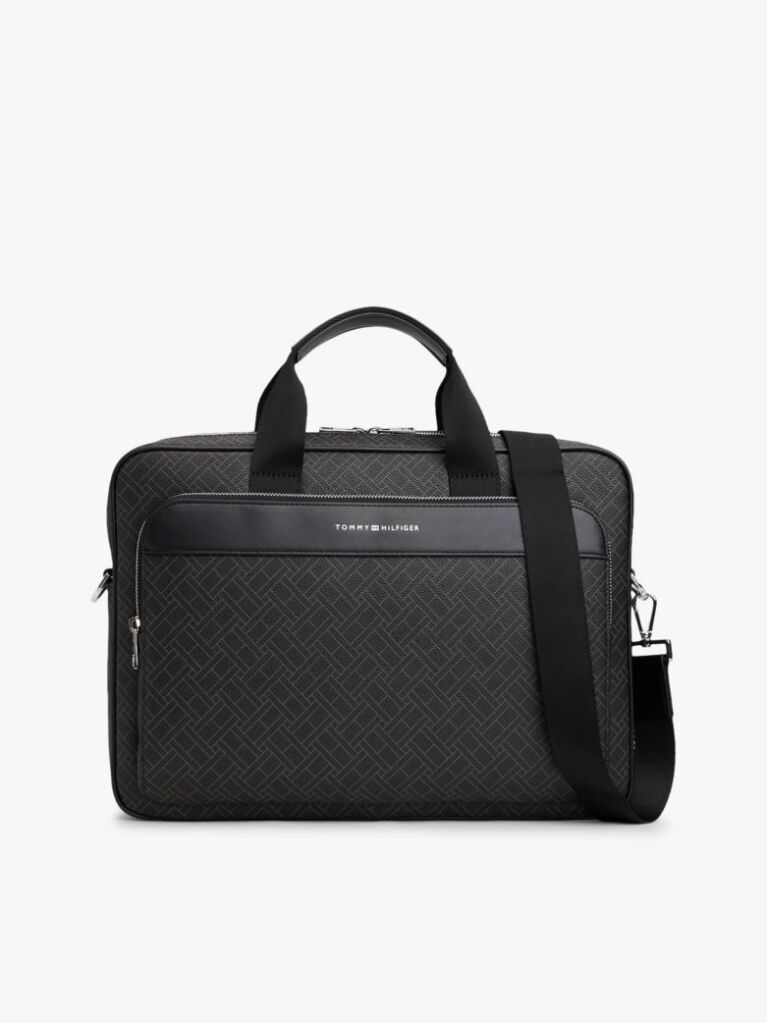 Black Hilfiger Flag Mixed Texture Laptop Bag  Men