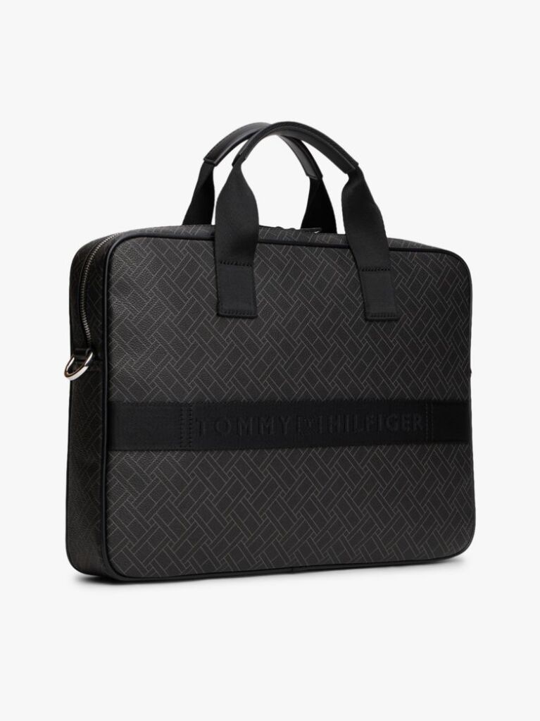 Black Hilfiger Flag Mixed Texture Laptop Bag  Men