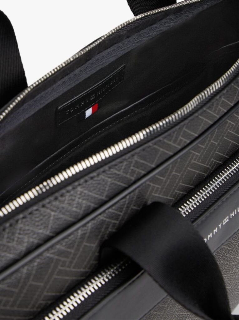 Black Hilfiger Flag Mixed Texture Laptop Bag  Men