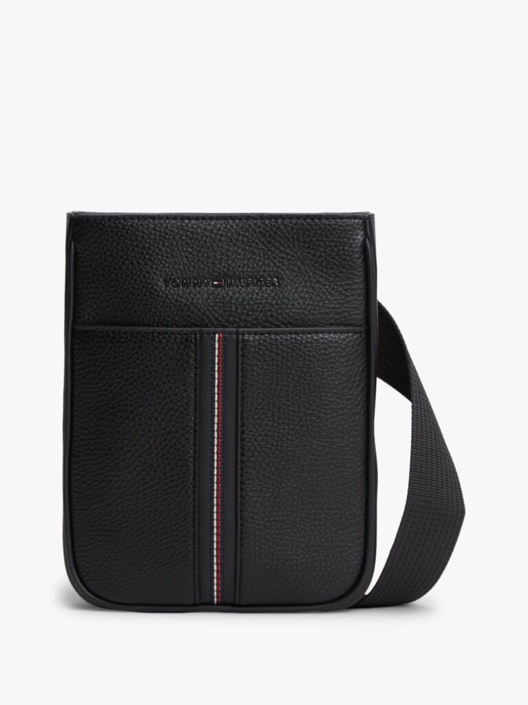 Black Metal Logo Pebble Grain Crossbody Bag  Men