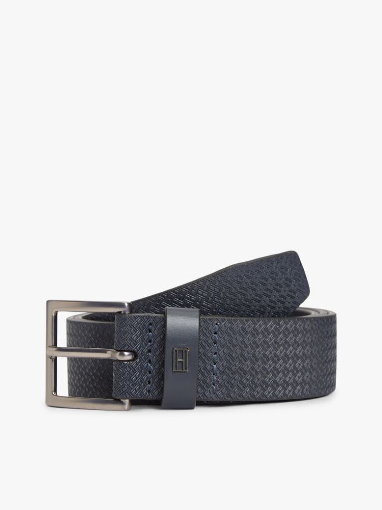 Blue Flag Print Square Buckle Leather Belt  Men