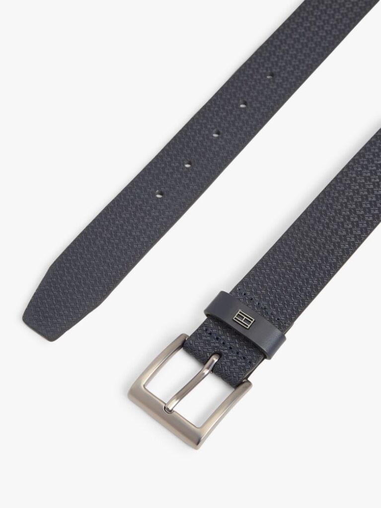 Blue Flag Print Square Buckle Leather Belt  Men