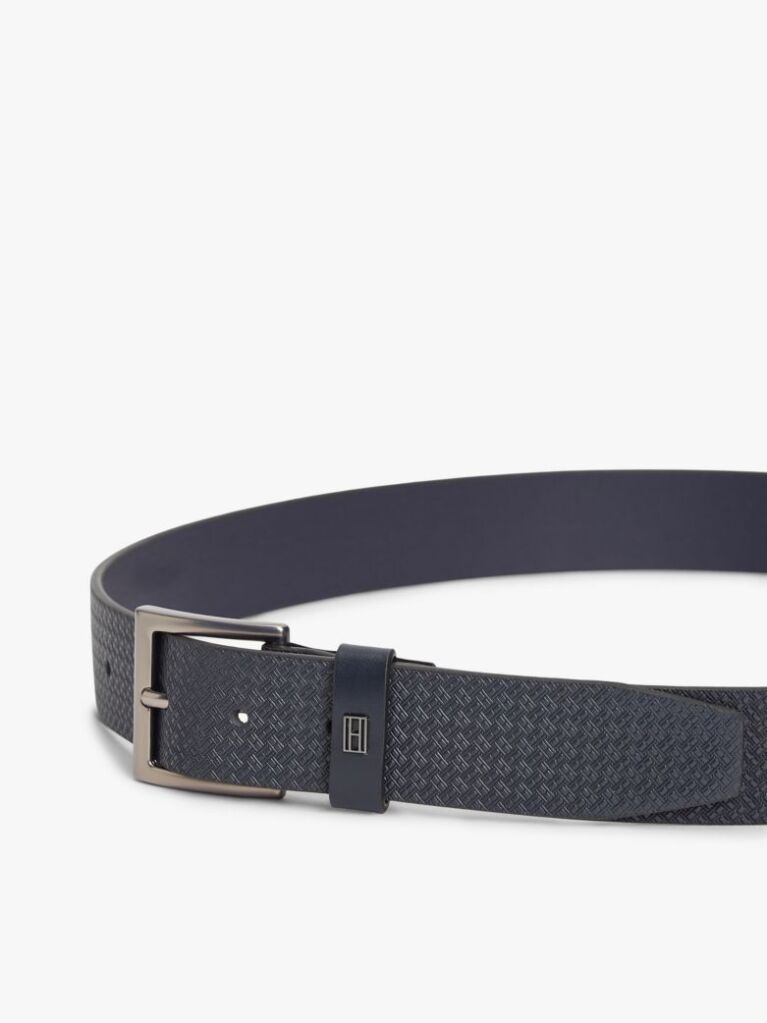 Blue Flag Print Square Buckle Leather Belt  Men