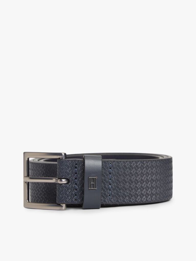 Blue Flag Print Square Buckle Leather Belt  Men