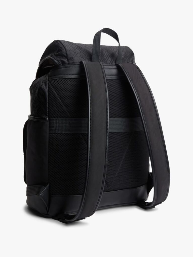 Black Textile Flag Jacquard Flap Backpack  Men
