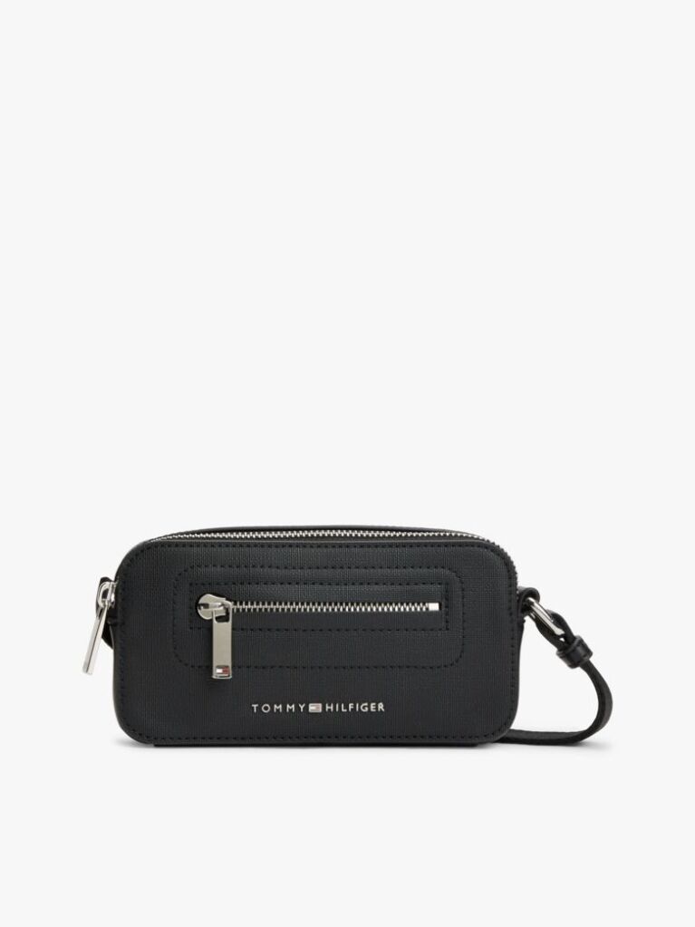 Black Modern Metal Logo Crossbody Bag  Men