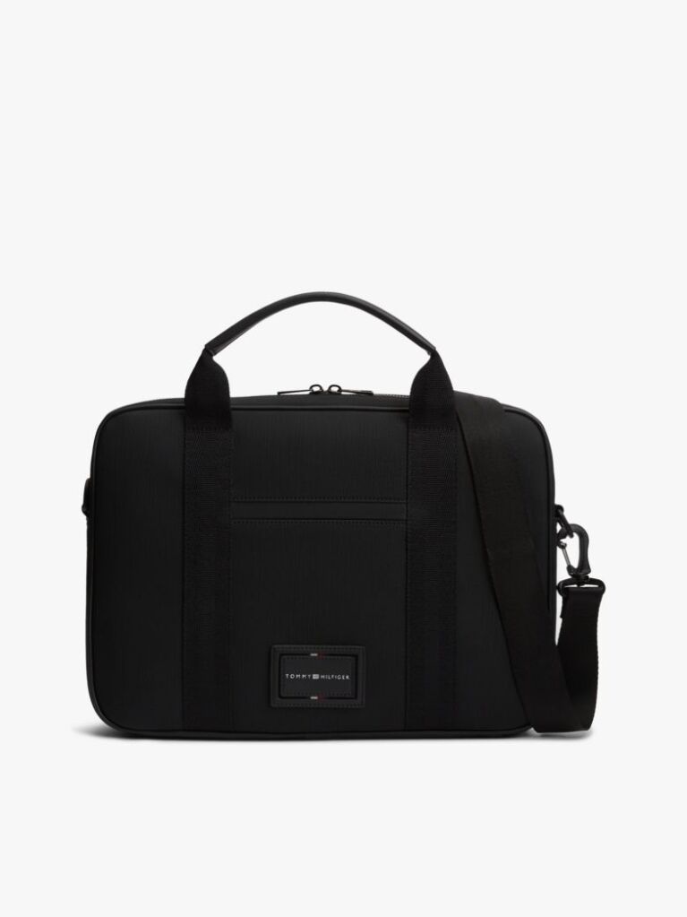 Black Textile Logo Patch Laptop Bag  Men