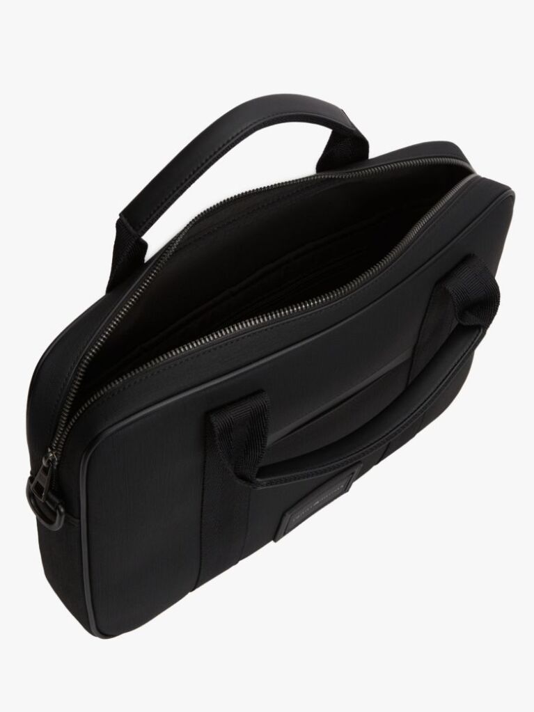 Black Textile Logo Patch Laptop Bag  Men