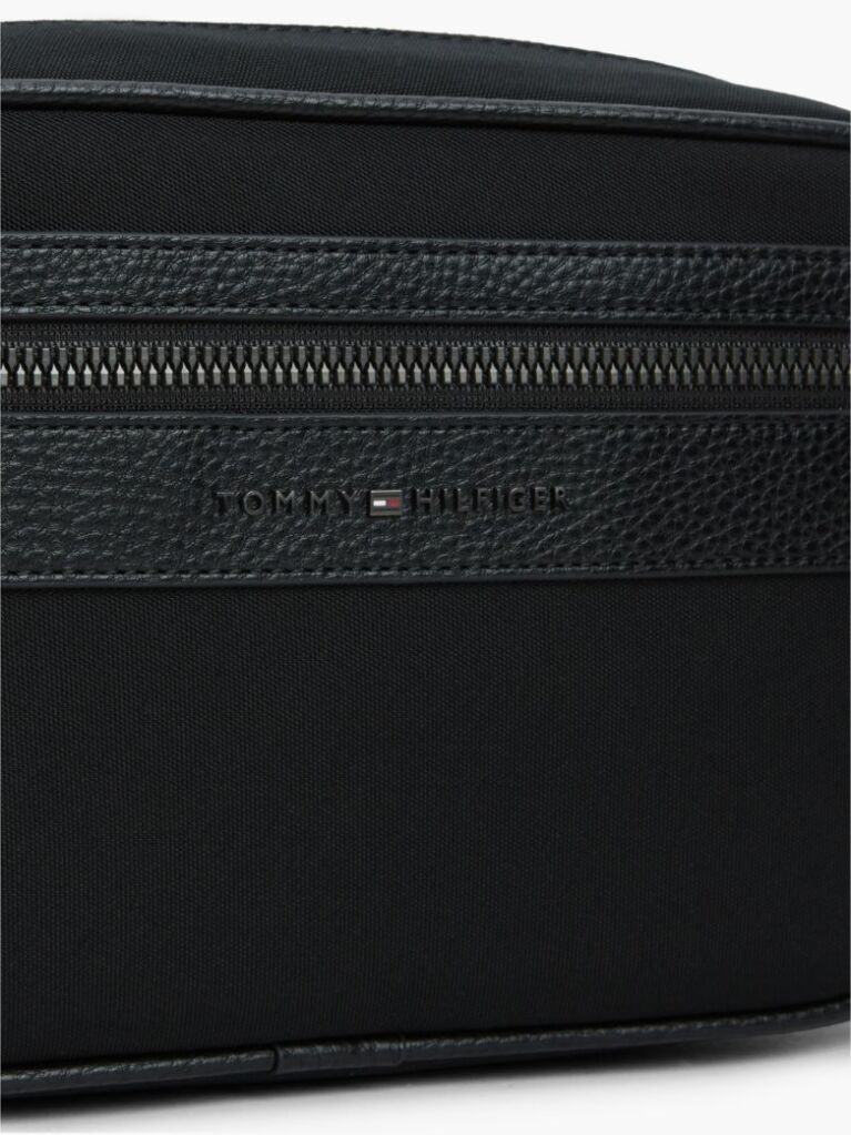 Black Logo Mixed Texture Washbag  Men