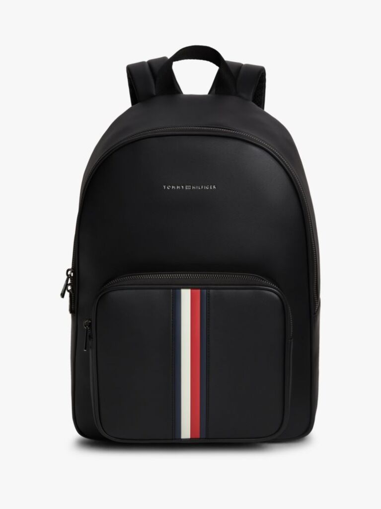 Black Signature Tape Logo Dome Backpack  Men