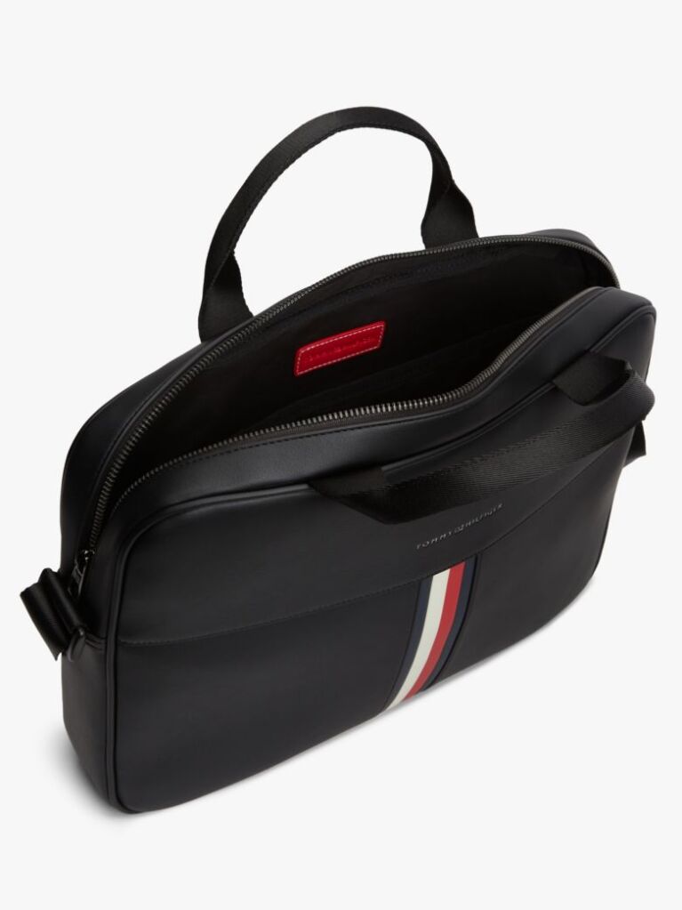 Black Signature Tape Crossbody Laptop Bag  Men