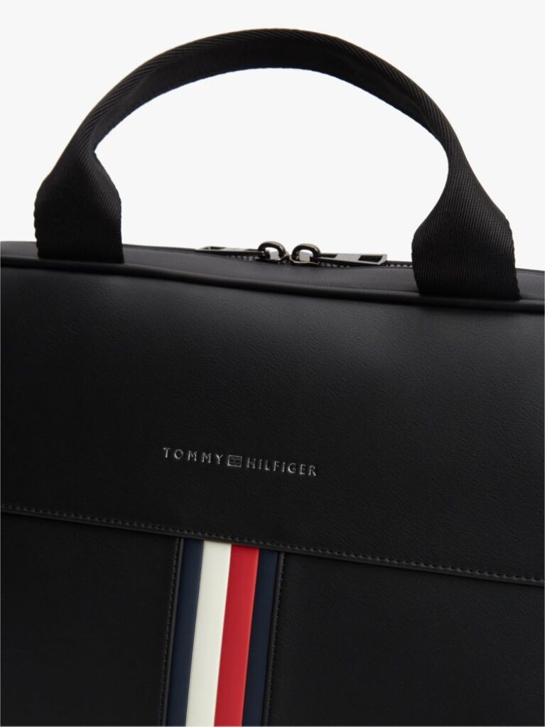 Black Signature Tape Crossbody Laptop Bag  Men