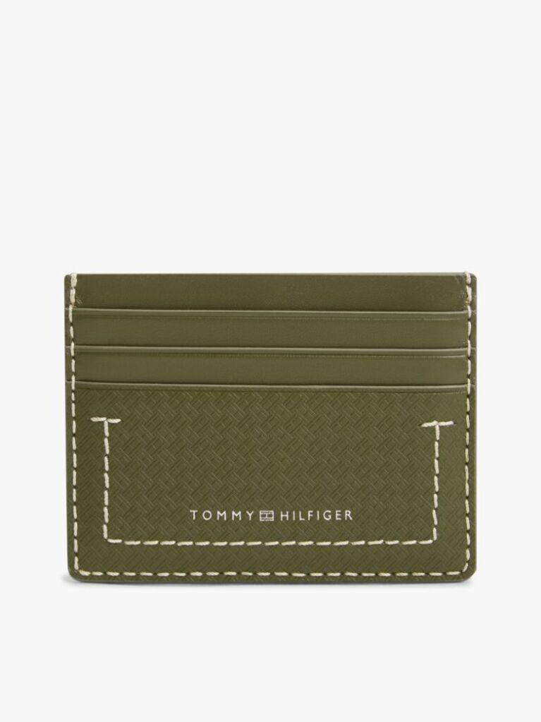 Green Embossed Flag Leather Credit Card Holder  Men