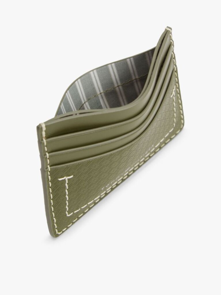 Green Embossed Flag Leather Credit Card Holder  Men