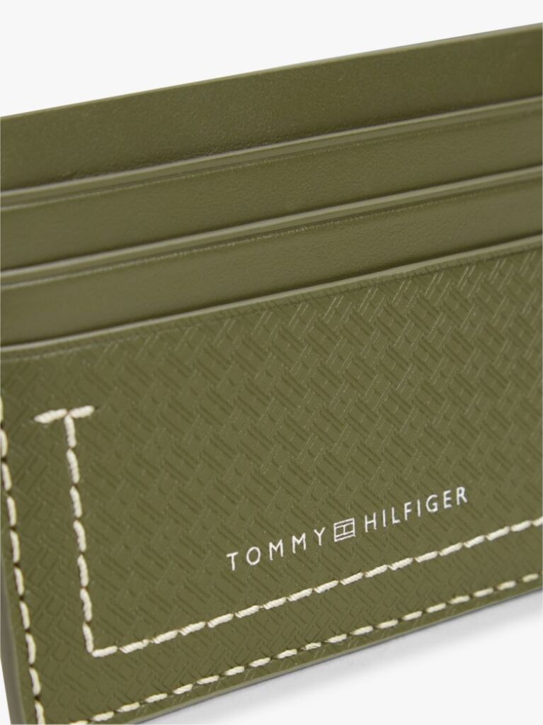 Green Embossed Flag Leather Credit Card Holder  Men