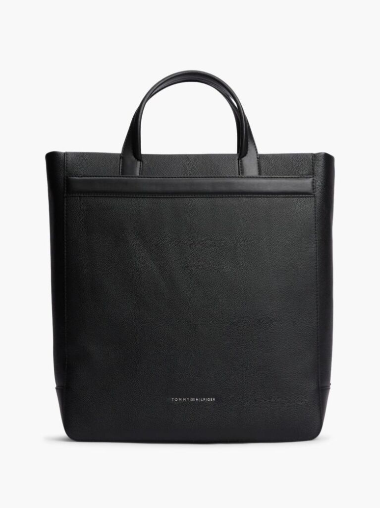 Black TH Business Leather Logo Tote Bag  Men