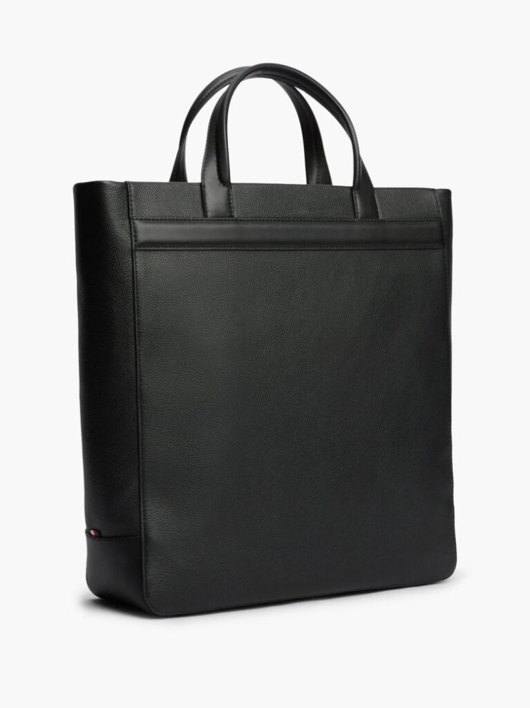 Black TH Business Leather Logo Tote Bag  Men
