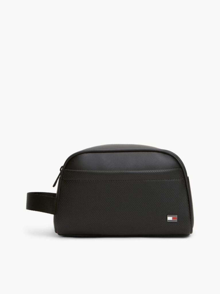 Black Perforated Pocket Enamel Flag Washbag  Men