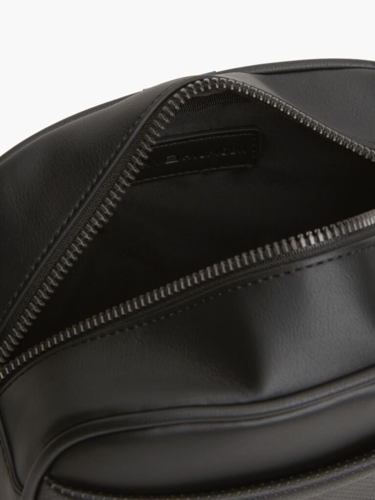 Black Perforated Pocket Enamel Flag Washbag  Men