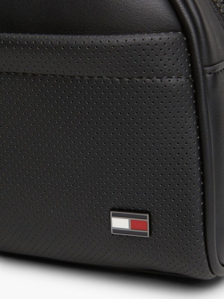 Black Perforated Pocket Enamel Flag Washbag  Men