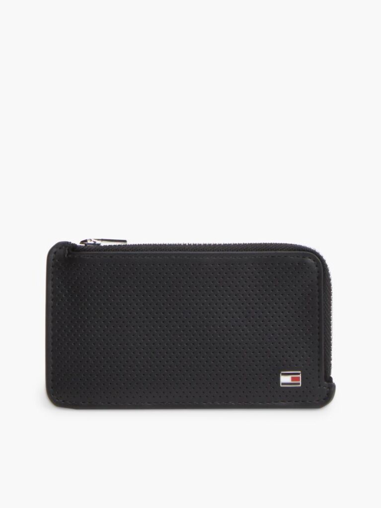 Black Perforated Leather Zip-Around Wallet  Men