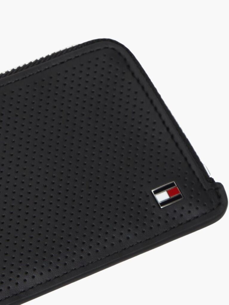 Black Perforated Leather Zip-Around Wallet  Men