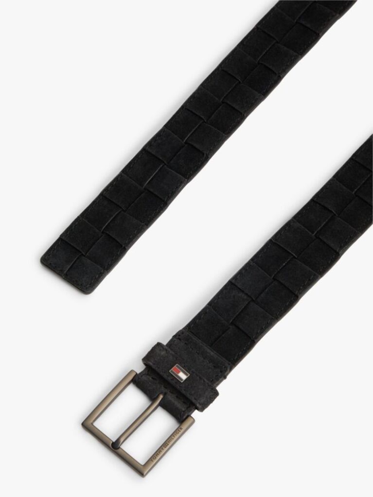 Black Enamel Flag Woven Suede Belt  Men