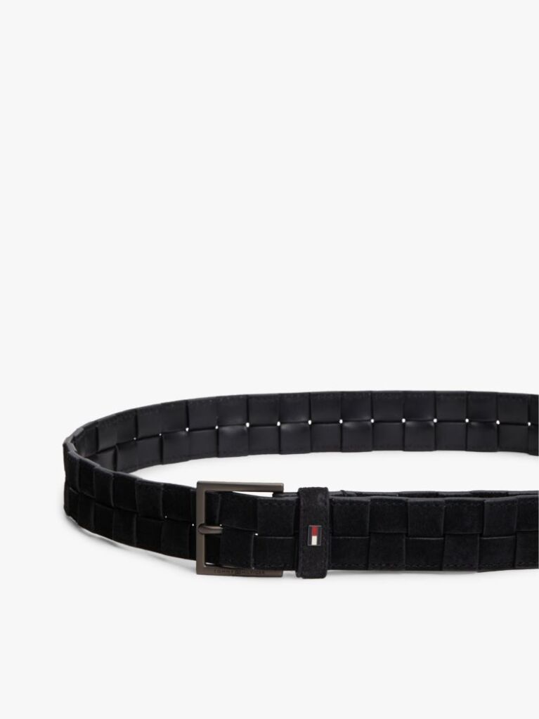 Black Enamel Flag Woven Suede Belt  Men