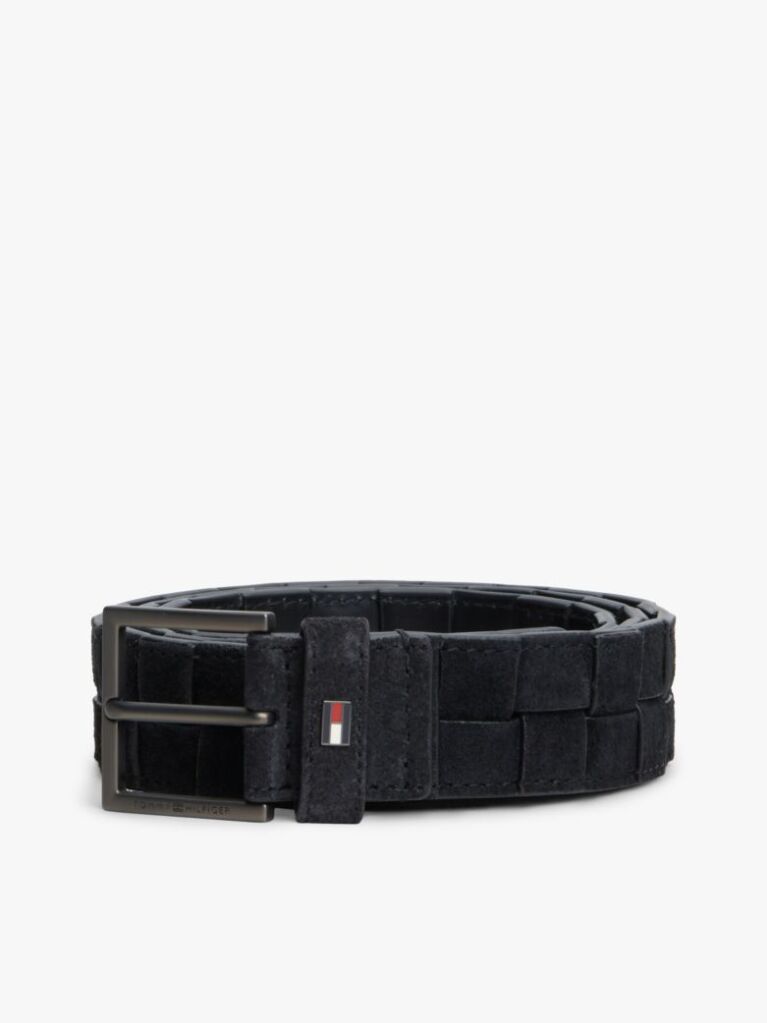 Black Enamel Flag Woven Suede Belt  Men