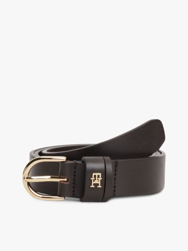 Brown Essential TH Monogram Leather Belt  Women
