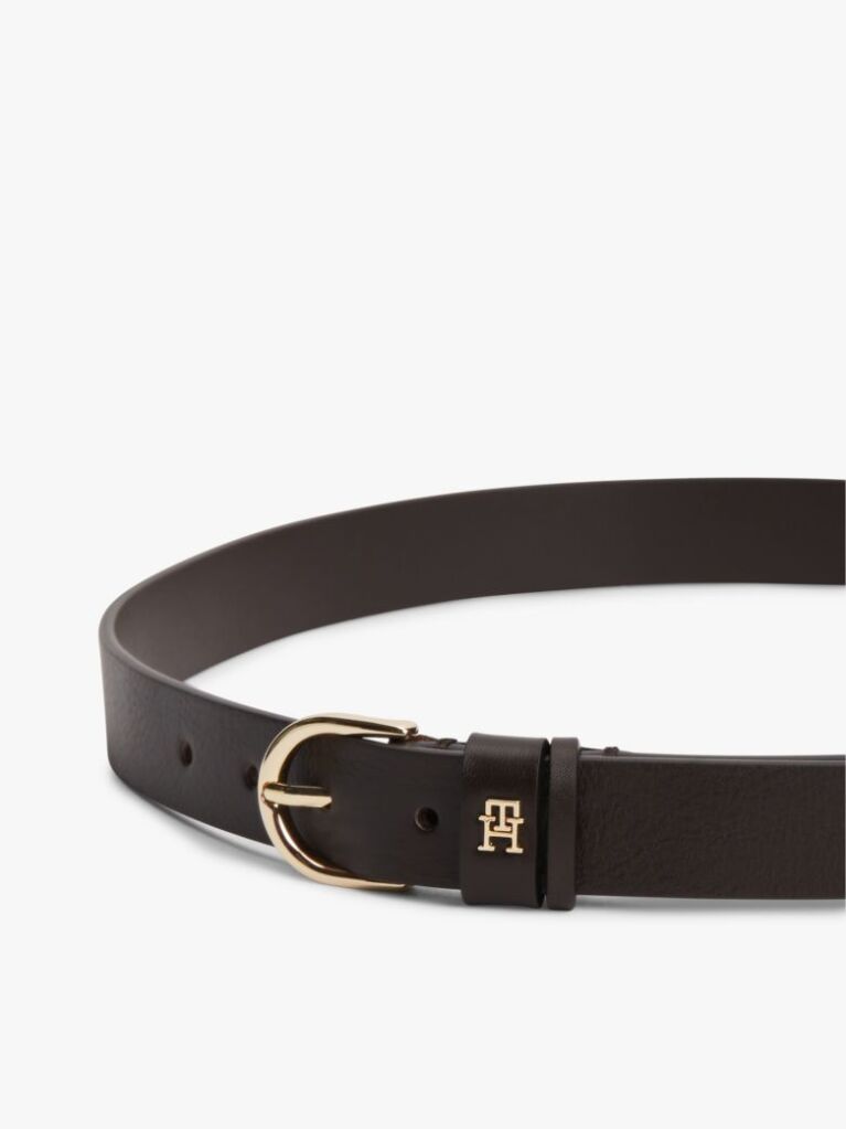 Brown Essential TH Monogram Leather Belt  Women