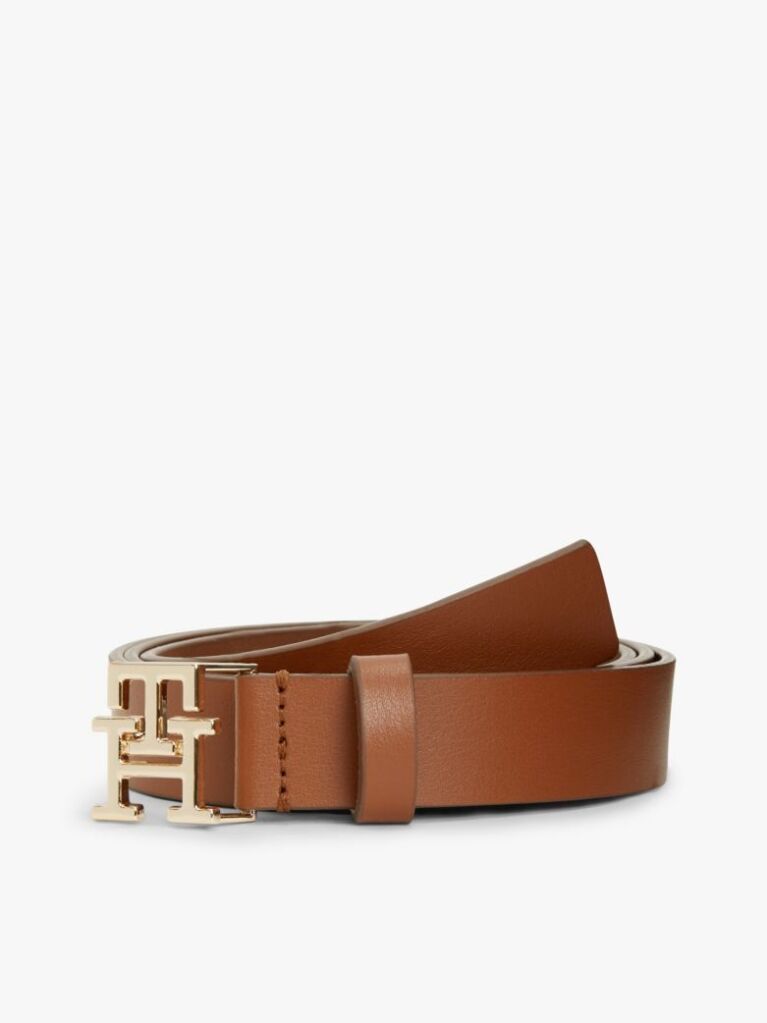 Brown Modern TH Monogram Buckle Leather Belt  Women