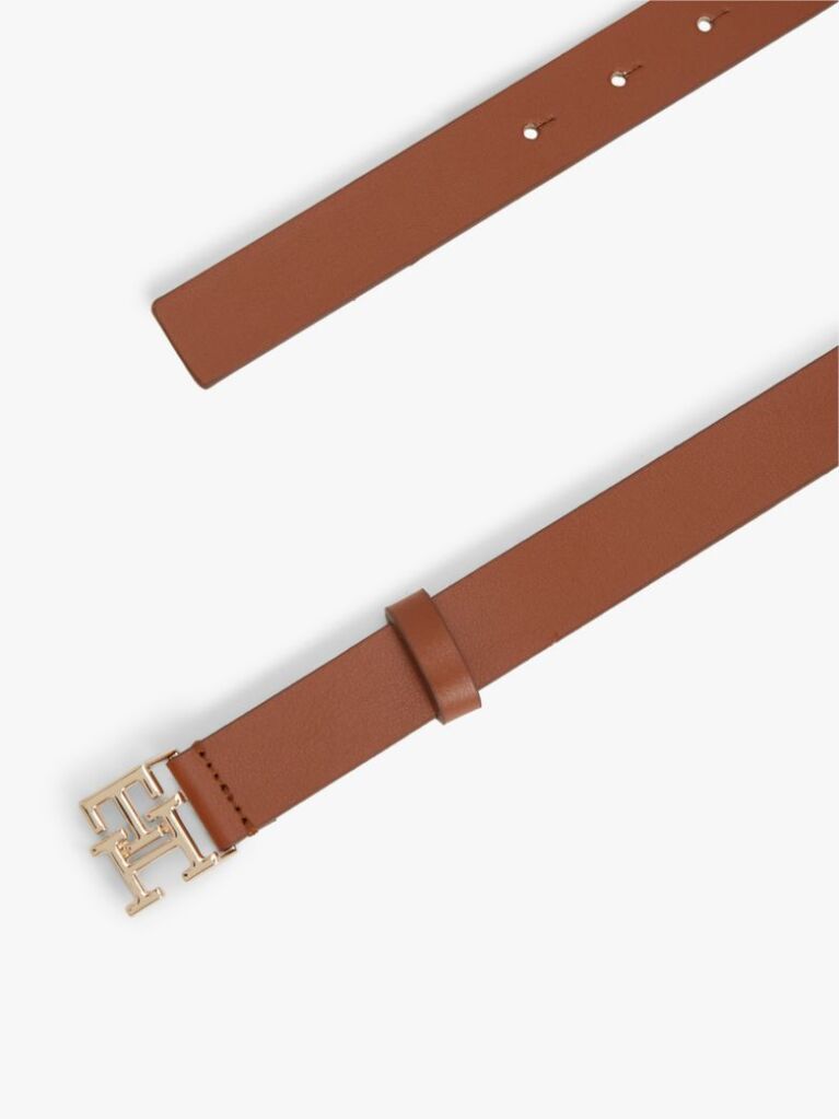 Brown Modern TH Monogram Buckle Leather Belt  Women