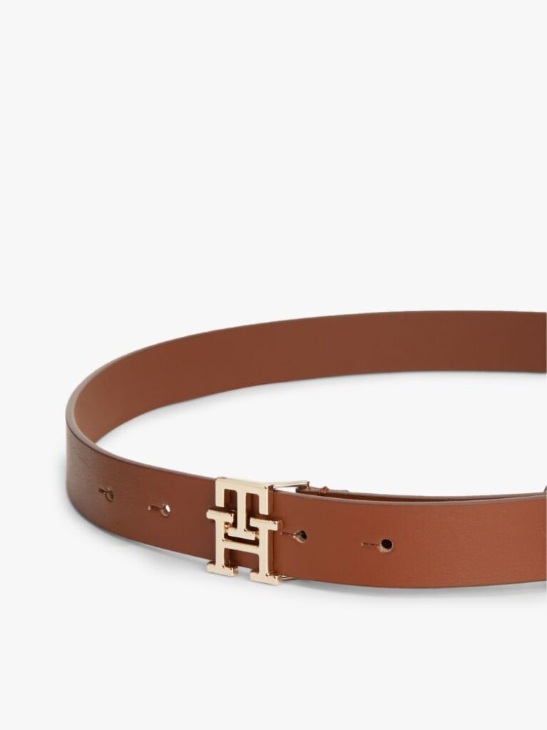 Brown Modern TH Monogram Buckle Leather Belt  Women