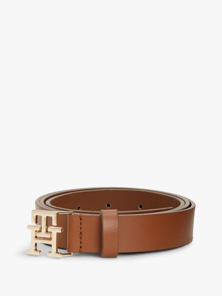 Brown Modern TH Monogram Buckle Leather Belt  Women