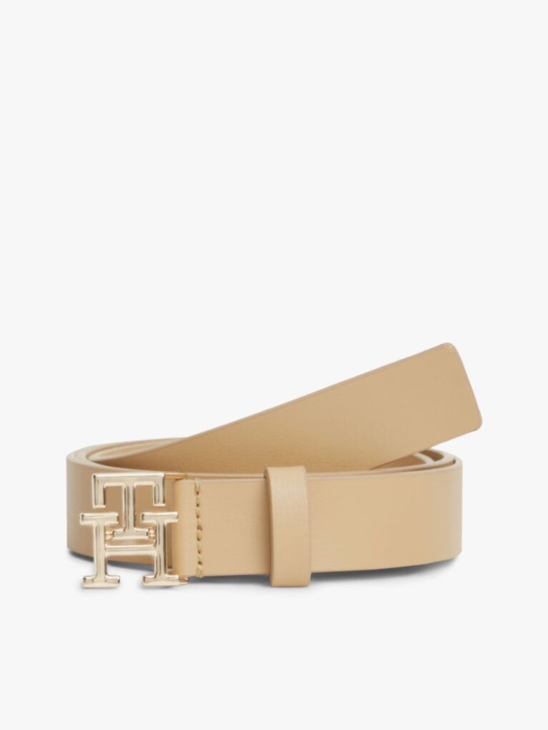 Beige Modern TH Monogram Buckle Leather Belt  Women