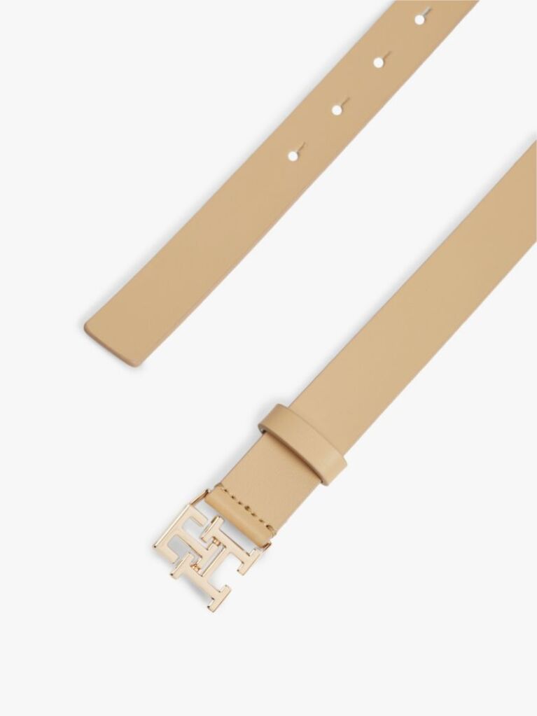 Beige Modern TH Monogram Buckle Leather Belt  Women