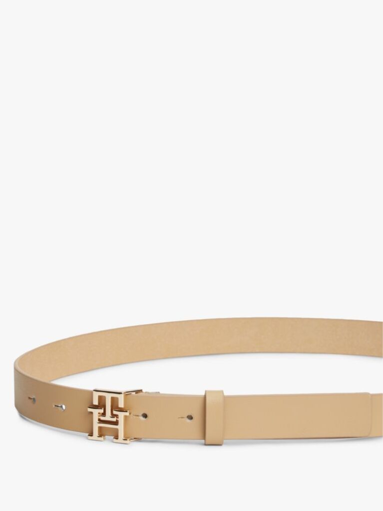 Beige Modern TH Monogram Buckle Leather Belt  Women