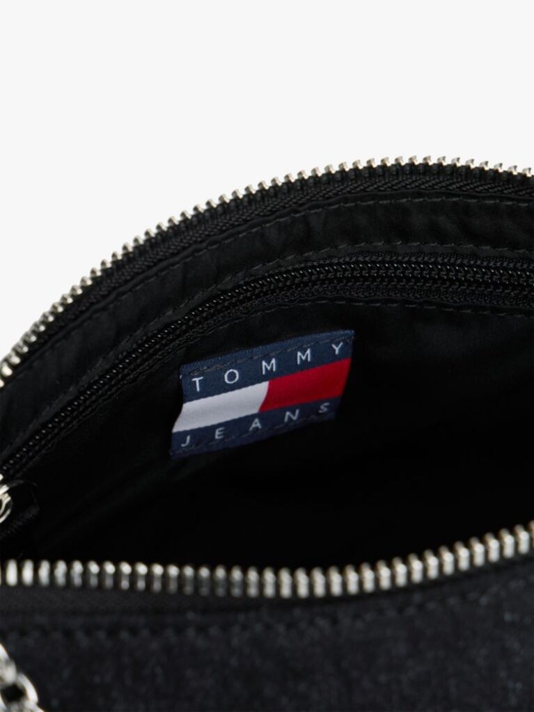 Black Logo Embroidery Denim Shoulder Bag  Women