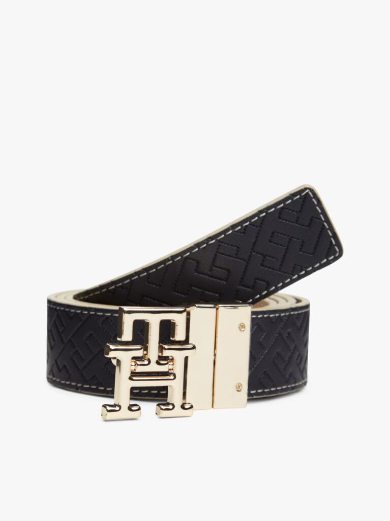 Multi TH Monogram Buckle Reversible Leather Belt  Women
