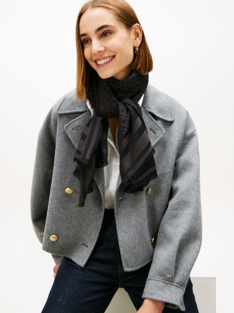 Black TH Monogram Scarf With Wool  Women