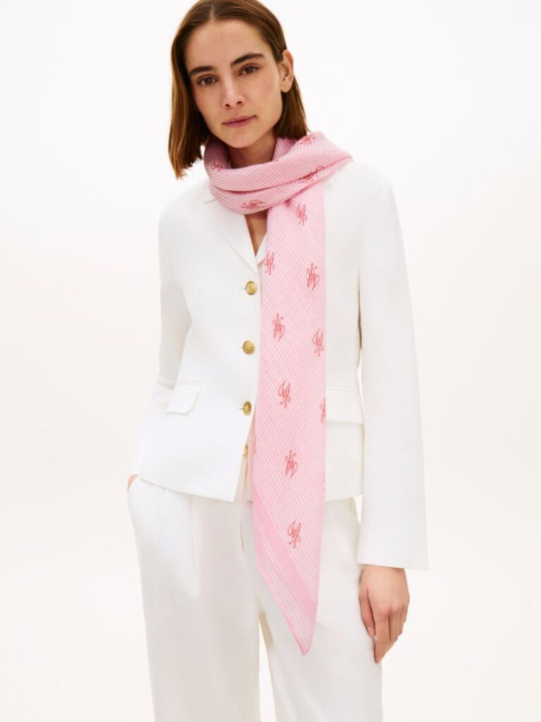 Pink Pure Linen Repeat Logo Square Scarf  Women