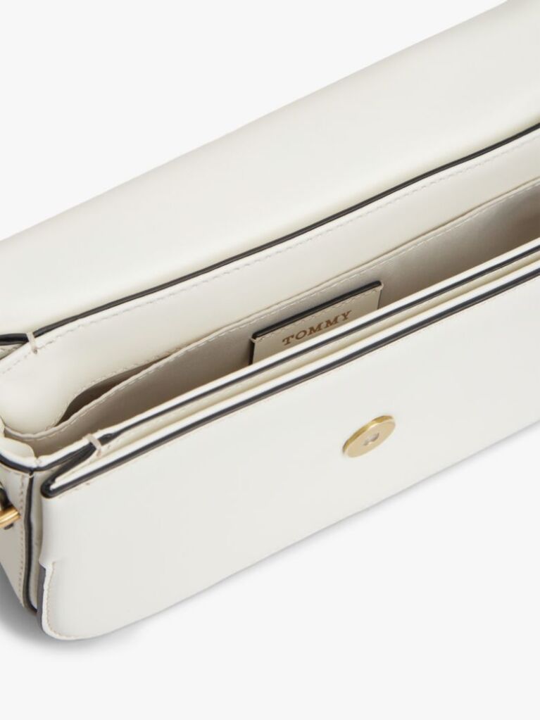 White Leather Flap Logo Plaque Crossbody Bag  Women