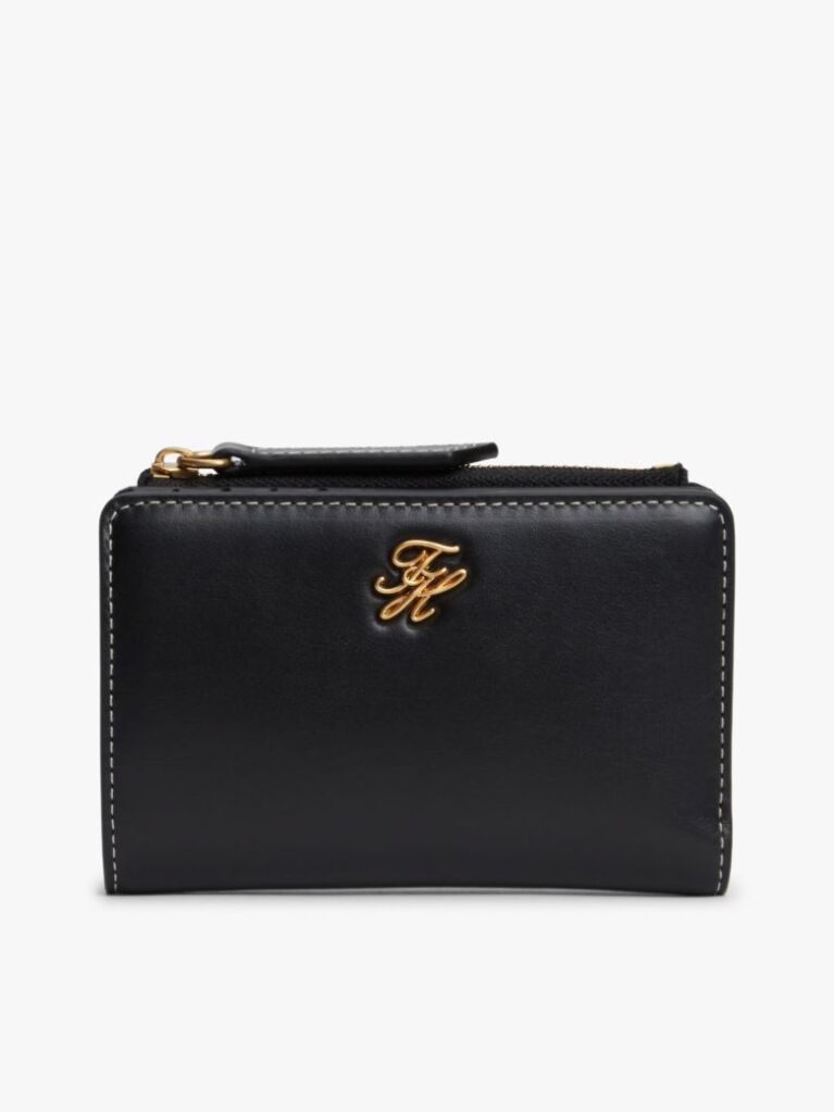 Black Logo Plaque Leather Bifold Wallet  Women