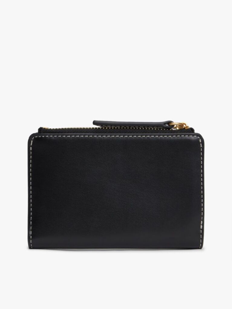 Black Logo Plaque Leather Bifold Wallet  Women