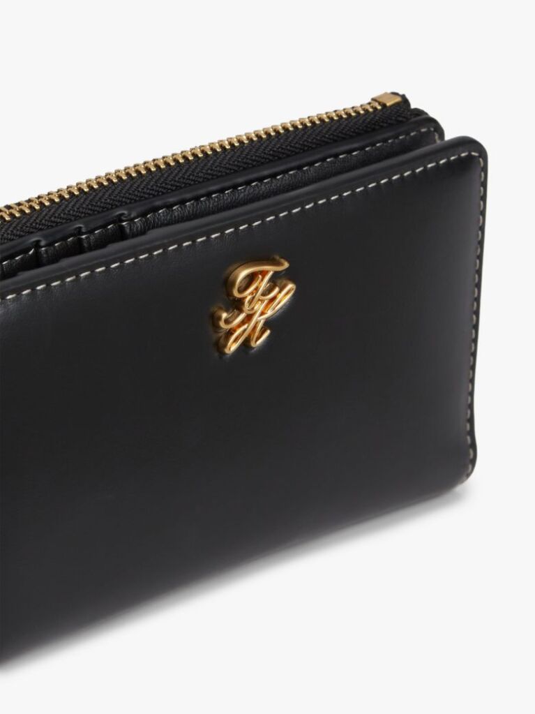 Black Logo Plaque Leather Bifold Wallet  Women