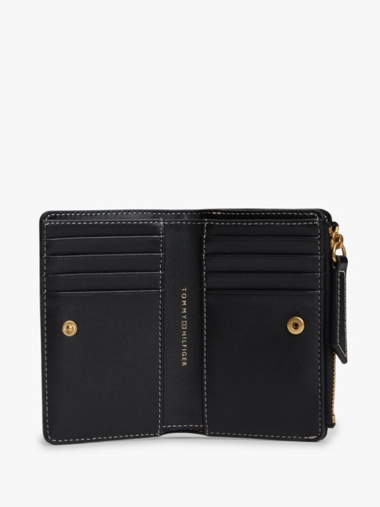 Black Logo Plaque Leather Bifold Wallet  Women